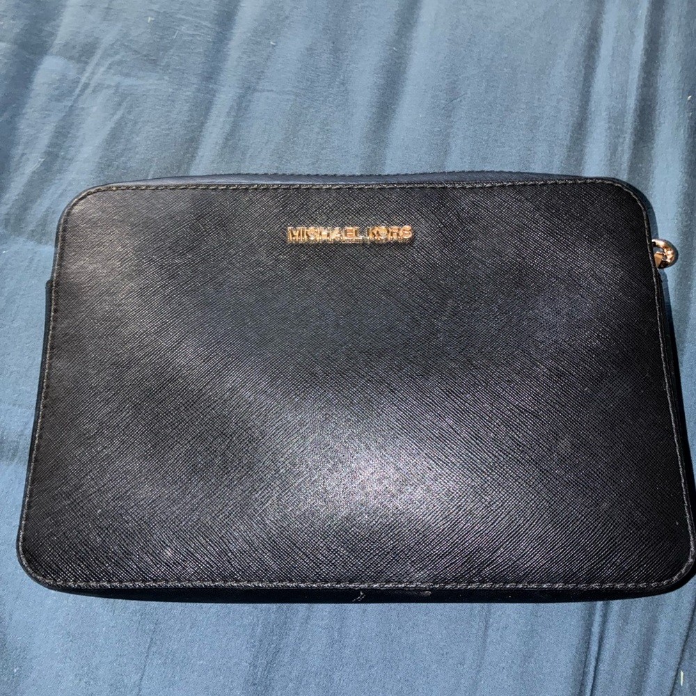 Michael Kors Women's Top Zip Closure Saffiano Leather Crossbody Bag, Black
